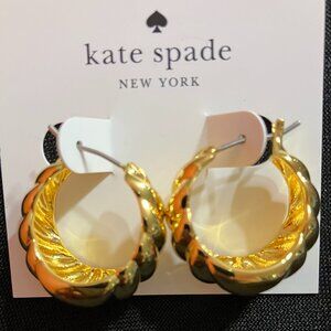 KATE SPADE NY GOLD TONE FRENCH TWIST BASKET HOOP EARRINGS 1”